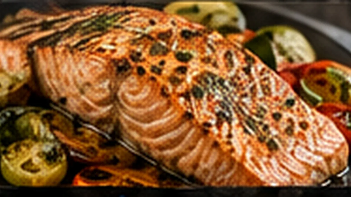 Запечённый лосось с овощами